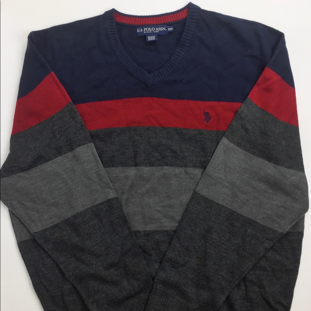 US Polo Assn Striped V-neck Sweater - Picture 4 of 6